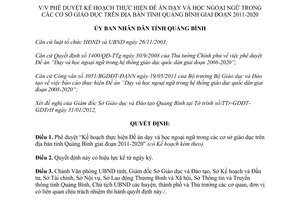 Quyết định 298/QĐ-UBND Đề án dạy học ngoại ngữ cơ sở giáo dục quốc dân Quảng Bình 2011 2020