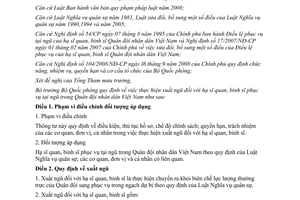 Thông tư 11/2012/TT-BQP thực hiện xuất ngũ đối với hạ sĩ quan binh sĩ phục vụ tại ngũ