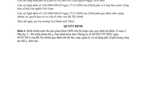 Quyết định 354/QĐ-BTC đính chính Thông tư 04/2012/TT-BTC  phí, lệ phí