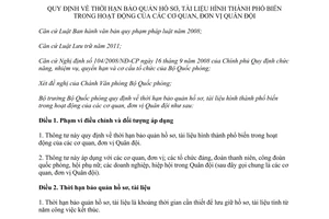 Thông tư 15/2012/TT-BQP thời hạn bảo quản hồ sơ tài liệu hình thành phổ biến