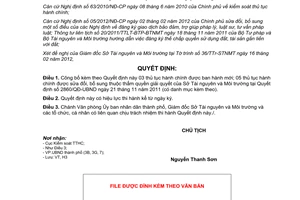 Quyết định 419/QĐ-UBND năm 2012 công bố thủ tục hành chính Sở Tài nguyên Môi Tr