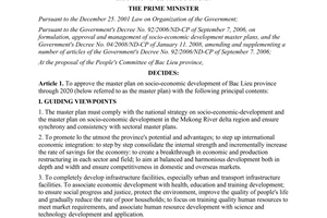 Decision No. 221/QD-TTg  approving the master plan on socio-economic development