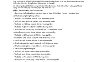 Thông tư 10/2012/TT-BNNPTNT danh mục thuốc bảo vệ thực vật được phép sử dụng