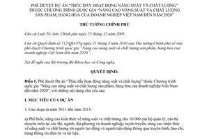 Quyết định 225/QĐ-TTg phê duyệt Dự án Thúc đẩy hoạt động năng suất