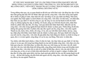 Công văn 345/CT-TTCP đẩy mạnh học tập và làm theo tấm gương đạo đức Hồ Chí Minh