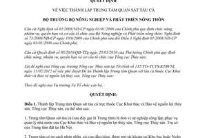 Quyết định 342/QĐ-BNN-TCCB  thành lập Trung tâm Quan sát tàu cá