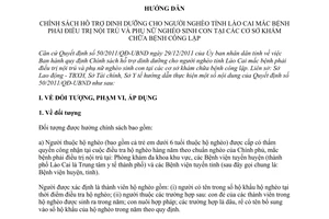 Hướng dẫn 01/HD-LS-SLĐTBXH-STC-SYT 2012 Chính sách hỗ trợ dinh dưỡng người nghèo Lào Cai