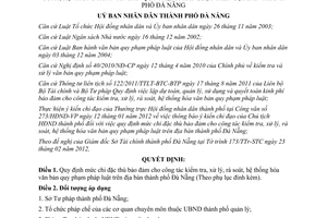 Quyết định 07/2012/QĐ-UBND chi kiểm tra hệ thống hóa văn bản pháp luật Đà Nẵng