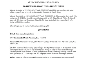 Quyết định 337/QĐ-BTTTT thừa nhận phòng đo kiểm