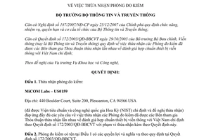 Quyết định 336/QĐ-BTTTT thừa nhận phòng đo kiểm