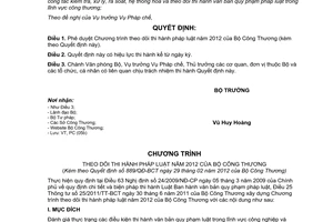 Quyết định 889/QĐ-BCT  Chương trình theo dõi thi hành pháp luật