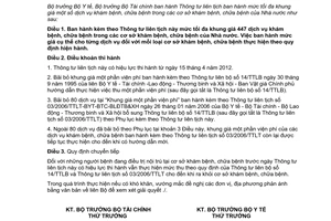 Thông tư liên tịch 04/2012/TTLT-BYT-BTC mức tối đa khung giá dịch vụ khám, chệnh