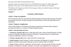 Circular no. 04/2012/TT-BGTVT providing the licensing procedures for inland tran