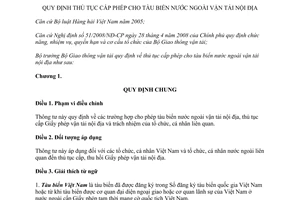 Thông tư 04/2012/TT-BGTVT  thủ tục cấp phép cho tàu biển nước