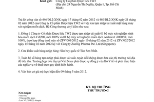 Công văn 1707/BCT-XNK  tạm nhập tái xuất thiết bị y tế