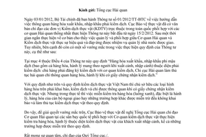 Công văn 354/BVTV-KD thực hiện Thông tư 01/2012/TT-BTC hướng dẫn thông quan hàng