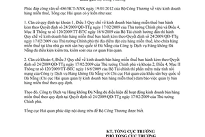 Công văn 1145/TCHQ-GSQL kinh doanh bán hàng miễn thuế