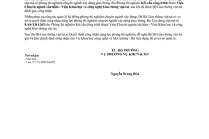 Công văn 62/BXD-KHCN cấp mã số phòng thí nghiệm chuyên ngành xây dựng giao thông