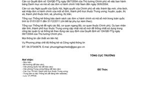 Công văn 193/TCTK-PPCĐ thông báo mã số đơn vị hành chính mới