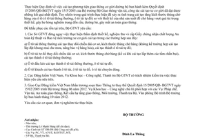 Công văn 1782/BGTVT-KHCN thực hiện Quyết định 15/2005/QĐ-BGTVT