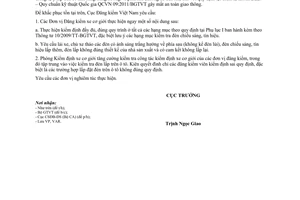 Công văn 524/ĐKVN-VAR về tăng cường kiểm tra đèn chiếu sáng, tín hiệu lắp lên ô