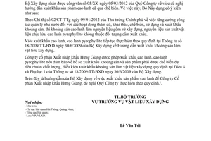 Công văn 09/BXD-VLXD hướng dẫn xuất khẩu sản phẩm cao lanh