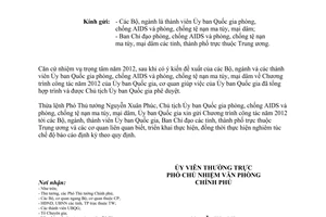 Công văn 33/PCAIDSMTMD Chương trình công tác năm 2012