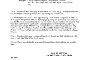 Công văn 2698/BCT-HC  nhập khẩu hóa chất để phục vụ sản xuất