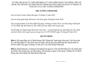 Quyết định 305/QĐ-TTg  bổ sung Ủy viên Hội đồng Tư vấn chính sách tài chính