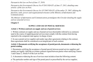 Circular No. 02/2012/TT-BTTTT detailing the supply and use of postal services