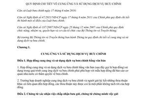 Thông tư 02/2012/TT-BTTTT hướng dẫn cung ứng và sử dụng dịch vụ bưu chính