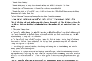 Hướng dẫn 03-HD/UBKTTW năm 2014 thực hiện Quy định 47-QĐ/TW những điều đảng viên không được làm