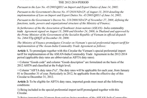 Circular No. 45/2012/TT-BTC promulgating vietnam’s special preferential import