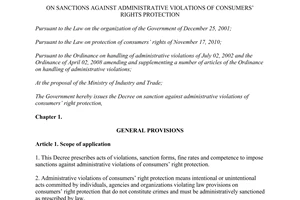 Decree No. 19/2012/ND-CP on sanctions against administrative violations of consu