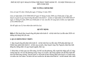 Quyết định 319/QĐ-TTg Quy hoạch tổng thể phát triển kinh tế xã hội tỉnh Gia Lai