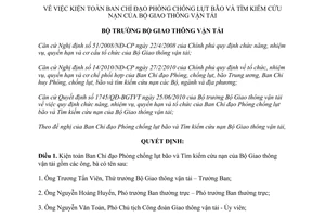 Quyết định 578/QĐ-BGTVT kiện toàn Ban Chỉ đạo Phòng chống lụt bão