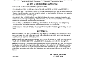 Quyết định 616/2012/QĐ-UBND Quy chế quản lý hoạt động tái xuất hàng hóa