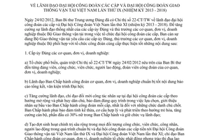 Chỉ thị 51/BCS-BGTVT lãnh đạo Đại hội Công đoàn các cấp