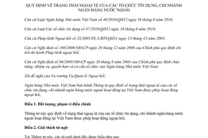 Thông tư 07/2012/TT-NHNN trạng thái ngoại tệ tổ chức tín dụng