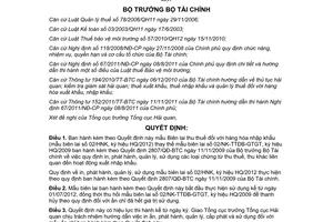 Quyết định 723/QĐ-BTC Mẫu Biên lai thu thuế hàng hóa nhập khẩu