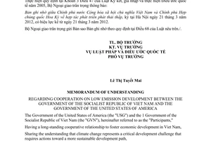 Thông báo hiệu lực Bản Ghi nhớ hợp tác phát triển phát thải thấp