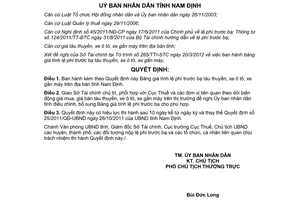 Quyết định 05/2012/QĐ-UBND giá tính lệ phí trước bạ tàu thuyền ô tô xe gắn máy Nam Định