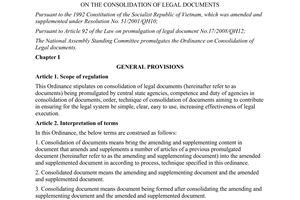 Ordinance No. 01/2012/UBTVQH13 on the consolidation of legal document
