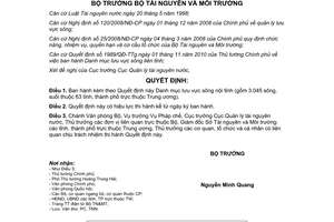 Quyết định 341/QĐ-BTNMT Danh mục lưu vực sông nội tỉnh