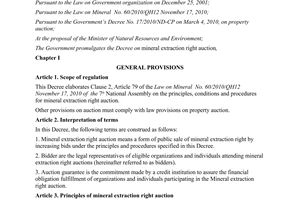 Decree No. 22/2012/ND-CP on mineral extraction right auction