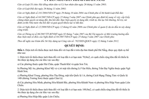 Quyết định 12/2012/QĐ-UBND diện tích tối thiểu được tách thửa