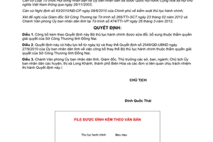 Quyết định 879/QĐ-UBND năm 2012 thủ tục hành chính Sở Công Thương Đồng Nai
