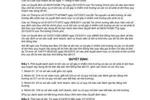 Quyết định 891/QĐ-UBND năm 2012 danh sách di dời các cơ sở gây ô nhiễm Đồng Nai