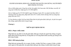 Pháp lệnh chi phí giám định, định giá; cho người làm chứng, phiên dịch trong tố