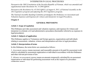 Ordinance No. 02/2012/UBTVQH on assessment and valuation expenses and expenses